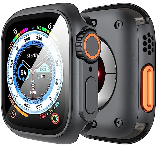 Diruite Schutzhülle für Apple Watch Series 9/8/7 45mm Hülle,360°Umfassender Schutz Einzigartiges Design Ultradünne PC Schutz Case Glas Displayschutz,Graphitfarbe,45mm