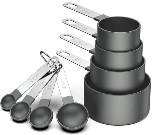 LIDOUK Measuring Cups and Spoons Set, for Measuring Dry and Liquid Ingredients Small Teaspoon with Plastic Head 8 Pcs(Black