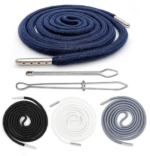 Devantia Kordel für Hoodie Kordel für Jogginghose - 130 cm Jogginghose Band, Band für Hoodie, Kordelband für Hosen, mit Durchziehnadel (4 Stück, Schwarz, Dunkelblau, Weiß, Grau)