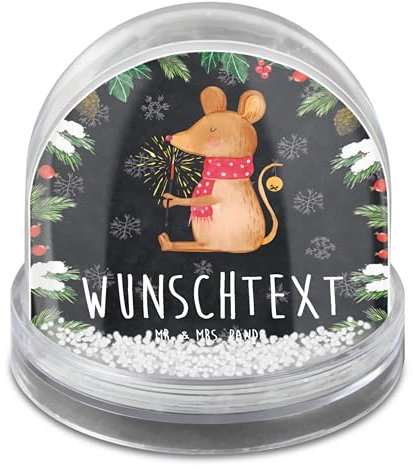 Mr. & Mrs. Panda Personalisierte Schneekugel Maus Weihnachten - Geschenke, Weihnachtsgruß, Personalisierbare, Kunststoff, Weihnachtsschneekugel, Fotokugel, Mäuschen, Frohe, Weihnachtsmotiv
