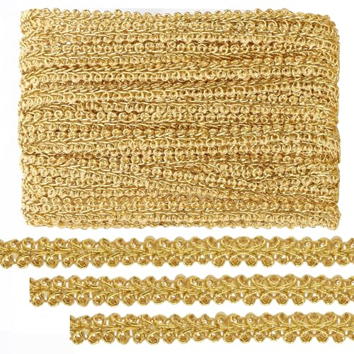 50m Bordo Dorato Tessuto Nastro Pizzo Dorato in Poliestere,Poliestere Decorativo Treccia Trim Artigianato Nastro di Pizzo, per Cucito Natale Halloween Casa Matrimonio Decorazione Artigianato