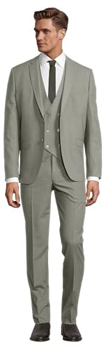 Steffen Klein Herren Anzug - Dreiteiler - Slim Fit - Größe 106 - Business Anzug mit Weste - Elastischer Komfort - Khaki