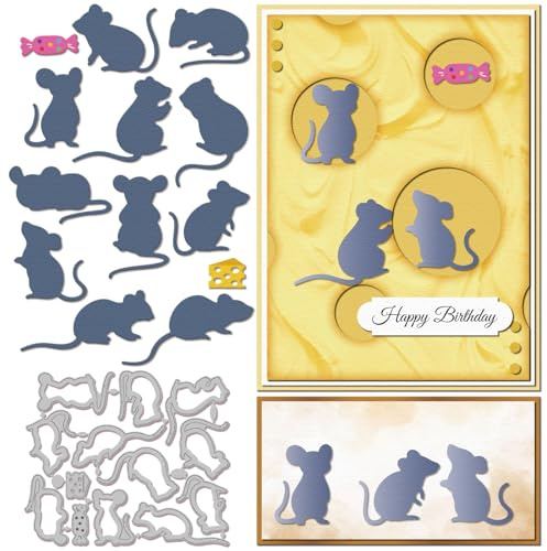 GLOBLELAND Stanzformen Mit Maus Silhouette Metall Käse Süßigkeiten Stanzungen Ratten Mäuse Tier Stanz Und Prägevorlagen Für Scrapbooking Basteln Papierkarten