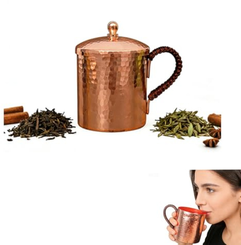 Leemeexaa 18.6oz Hammered Pure Copper Mug with Lid, Copper Cups for Drinking,100 Pure Hand Hammered Heavy Copper for Drinking,Ayurvedic Drinking Vessel Meditation, or Camping