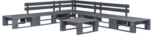 GeenYuu Salon de Jardin Palette 6 pcs en Bois pin imprégné Gris Ensemble modulable avec Table Basse et Banquette d'angle pour terrasse Balcon Patio détente Repas extérieur
