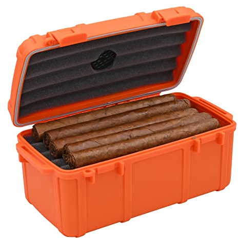 Cigar Caddy 3540-R Blaze 15 Cigar Waterproof Travel Humidor, Blaze Orange Rubberized Exterior