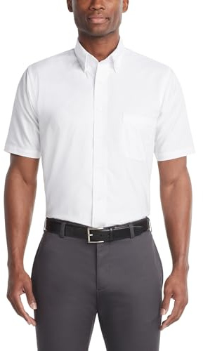Van Heusen kostymskjortor för män, kortärmad, oxford, solid, Vit, 50 cm Hals