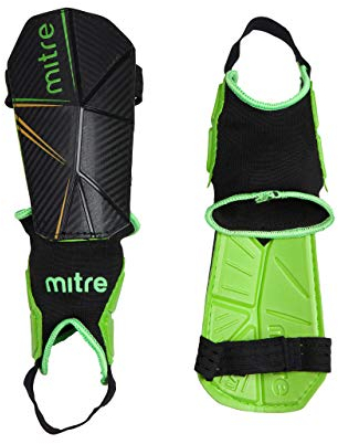 Mitre Delta Fußball-Schienbeinschoner | Äußerst atmungsaktiv | Leichter Schutz Schienbeinschoner, Schwarz/Grün/Gelb, L