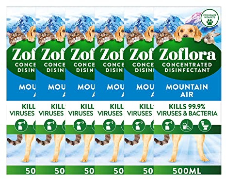 Zoflora Fresh Home Mountain Air Concentrated Disinfectant Liquid, Pack of 6 x 500ml,Pet-Safe Multi-Surface Cleaner, Antibacterial, Kills 99.9% of Germs
