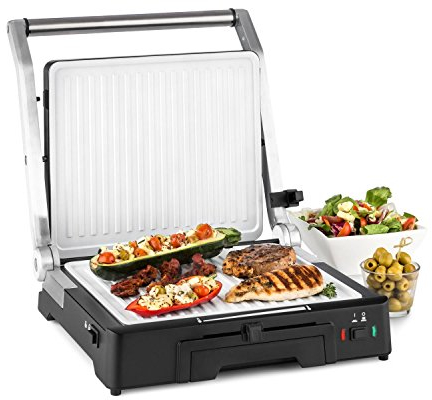 Klarstein Burgermeister - 3en1, Barbecue, Grill de Table, Machine à paninis, 2000 W, Cuisson simultanée, Température réglable en continu, Revêtement antiadhésif