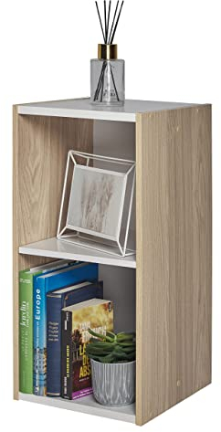 Iris Ohyama, Bibliotheque Gain de Place, Large 2 Etageres, Marron Clair, Réglable, Modulable, pour Salon, Bureau, Chambre, Livres, CD, Petit Meuble de Rangement, Montage Facile, UB-6030