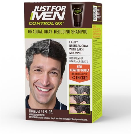 Just for Men Control GX Grey Reducing Shampoo, Gradual Hair Color with Keratin for Stronger Thicker and Healthier Looking Hair, 4 Fl Oz - Pack of 1 (Packaging May Vary)