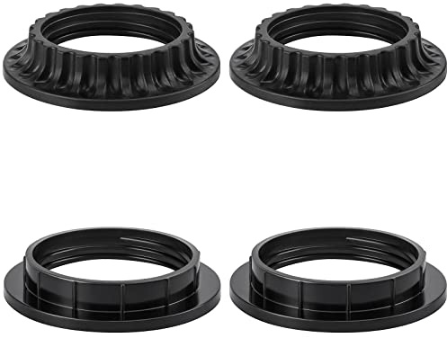 DiCUNO Lamp Shade Rings, E26 Light Socket Collar Ring, Black Threaded Reducer 1-3/8 Inches (34mm) and 1-1/2 Inch (39mm), Hanging Lamp Holder Parts, (34mm * 2pcs; 39mm * 2pcs)