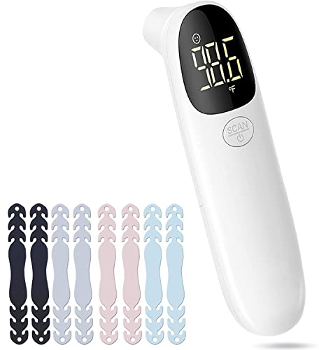 LEYF R-9 Thermomètre numérique sans contact avec écran LCD avec 3 modes de couleur – Thermomètre frontal pour bébés adultes + crochet masqué, maskenha blanc