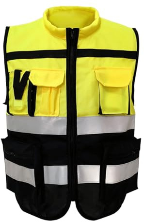 Alomejor Gilet di Sicurezza Riflettente Giallo, Gilet di Sicurezza con Cerniera Ad Alta visibilità con Tasche per Lavorare (XL 180)