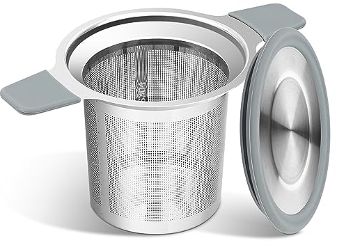 Ohtomber Tee-Ei Siebe für losen Tee, Edelstahl Loseblatt-Teesieb Stepper mit hitzebeständigen Doppelgriffen, extra feinmaschiges Tee-Ei, Tee-Diffusor-Halter, Filter für Tassen