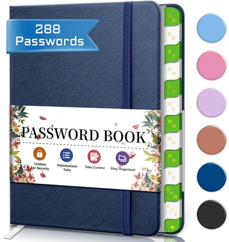 Taccuino Per Password Con Schede Alfabetiche Per Anziani, Registro Delle Password Di Internet, Diario Degli Indirizzi Di Accesso Ai Siti Web, Tascabile - Blu Scuro