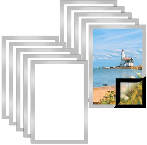 DMSELL 10 Stück Silber Magnetische A4 Bilderrahmen, Silber A4 Magnetische Bilderrahmen mit Magnetverschluss, Wasserdichtes Display, für die Wanddekoration zu Hause
