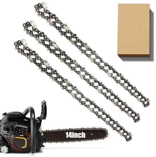 3 Pack Chainsaw Chain for 14 Inch (35cm) Bar, 3/8 LP 52 Drive Links 0.050 Gauge, Replacement Chain fits for Husqvarna, Hyundai, Einhell, McCulloch, Ryobi and More (91P052X3) and Other Chainsaws