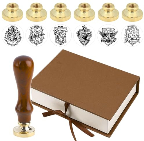 Pack of 6 Wax Seal Stamps – Wax Seal Stamp Harry Potter 6PCS and 1 Wooden Hilt Harry Potter Kit Sealing Vintage Set for Postcard Invitation Letters Gifts Envelope Crafts and DIY