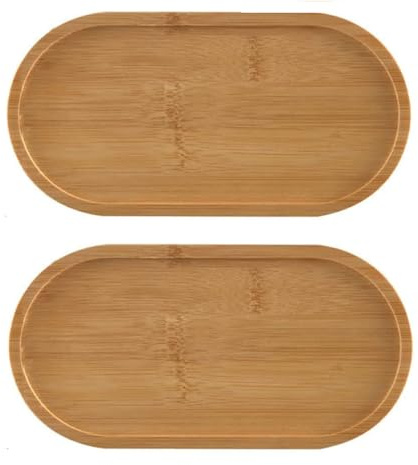 FontFable 2 Stück Bambus Tablett Set – Ovale Holztabletts Serviertabletts für Küche und Deko – Natürliche Bambusuntersetzer für Sukkulenten, Pflanzen, Tee und Servieren (2, Ovale)