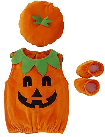 Acrawnni Baby Girl Boy Halloween Romper Pumpkin Sleeveless Romper Adjustable Shoulder Strap Bodysuit Jumpsuit Cute Halloween Clothes (F-Orange, 6-12 Months)
