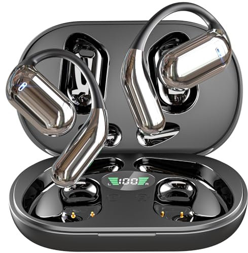 EUQQ Open Ear Kopfhörer, Bluetooth 5.4 Kopfhörer mit 4 Mic,Dual Led Anzeige 50 Std Kopfhörer Kabellos Bluetooth Type-C,IP7 Sport Kopfhörer für Laufen, Fitness, Reiten