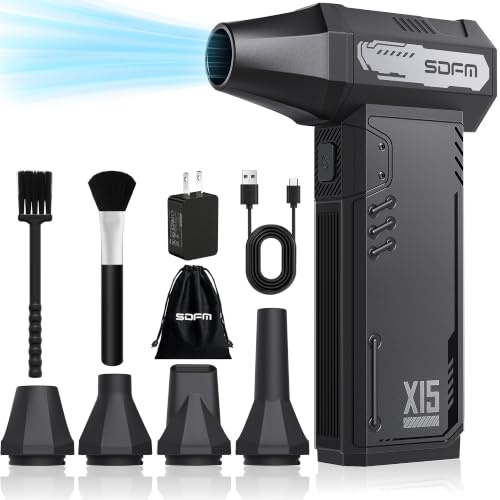 SDFM Compressed Air Duster - 180,000 RPM Snow Blower - with Brushless Motor, 3-Gear Adjustable Air Duster - for Keyboard, PC, Car, Air Bed, and Home Cleaning (X15)