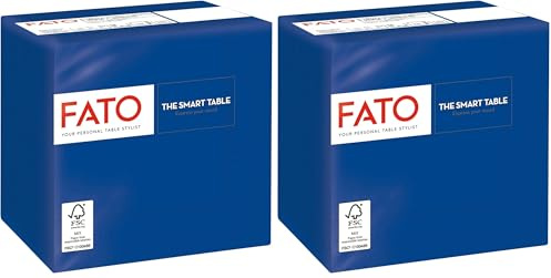 Fato, serviettes en papier jetables, idéales pour les apéritifs et les cocktails, paquet de 100 serviettes, format 24x24, 4 plis, 2 plis, couleur bleu nuit, 100% pur papier cellulosique, certifié FSC