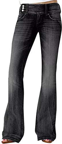 Pantalones Vaqueros Mujer Jeans de Pierna Recta para Mujer Jeans de Cintura con Dobladillo Rasgado para Mujer Pantalones De Mujer Vaqueros Jeans Skinny Mujer (Black, L)