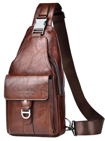Hjkiopc Bolsos de hombre,bolsos de cuero,bolsos de hombro impermeables, bolsos ligeros de ocio,bolsos de teléfono móvil,excursiones,ciclismo,de campamento (Marrón Oscuro-1)