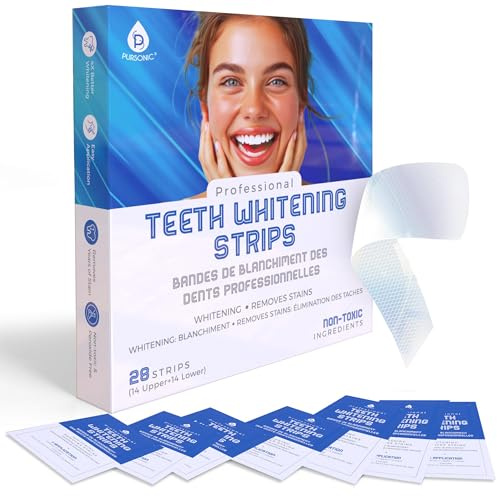 Pursonic Teeth Whitening Strips (28 Strips) - Non-Toxic & Peroxide-Free - Professional Instant Teeth Whitening at Home to Remove Coffee, Smoking, & Wine Stains