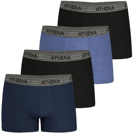 Athena - Lot de 4 Boxers Homme Ecopack Bleu-Noir-Bleu Chiné-Noir 3XL