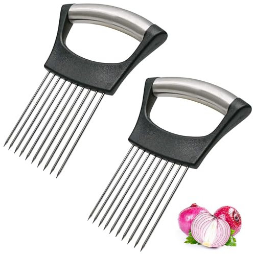 Stainless Steel Onion Holder,2 PCS Onion Slicer Holder Veg Slicer Holder Kitchen Gadgets Small Kitchen Hand Onion Slicer Stainless Steel Cutting Holder for Slicing Fruits Vegetables Meat