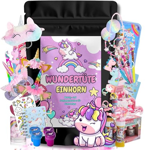 Einhorn Wundertüte Surprise Bag mit 12 tollen Einhornprodukten Unicorn Schultüte gefüllt mit Einhorn Überraschungen, Wundertüte Kinder, Schultüte Mädchen, Überraschungstüte für Mädchen