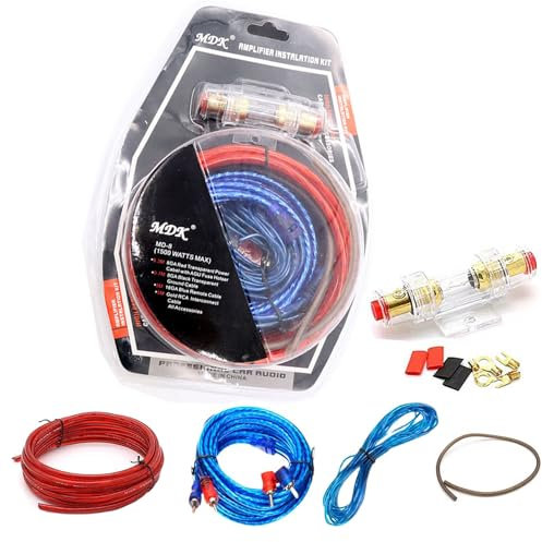 chiquieray 10GA, cavo per subwoofer, set di cavi per subwoofer, set di connettori subwoofer, cavo audio per auto, set di cavi amplificatori, 1500 W di installazione per auto