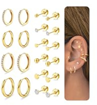 Nelytiya 10 Paires Or Boucles d'oreilles bijoux Femme Acier Inoxydable Cartilage Creoles Clous D'oreilles Set Piercing Oreille Multiple