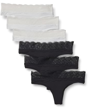 Amazon Essentials Women's Microfibre with Lace Trim Ladies Knickers, Bikini, Boyshort, Thong and Full-Brief Styles, Pack of 6