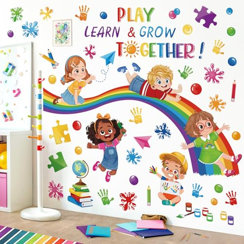 wondever Reading Corner Rainbow Wall Decals Quotes Handprint Wall Stickers