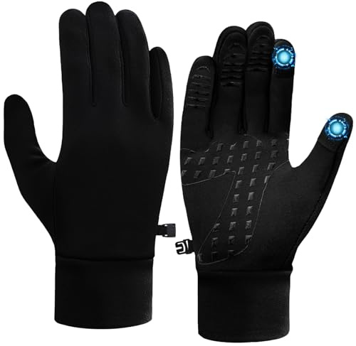 Junhooys Running Gloves Men Women Winter Thin Thermal Gloves Touch Screen Anti-Slip Lightweight Gloves Liners for Cycling Driving Biking (L)