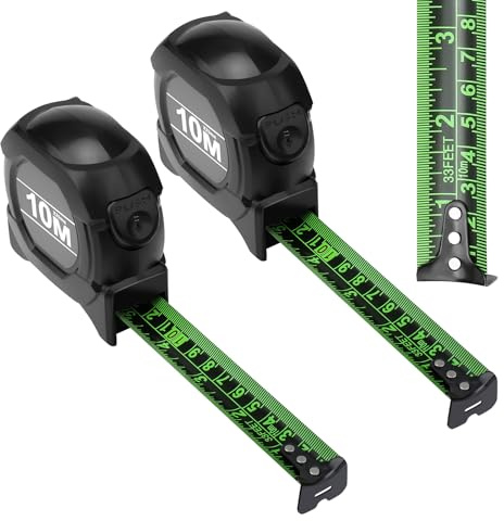 2 Pack 10m/32.8ft Fluorescent Steel Tape Measure,Stainless Retractable Steel Measuring Tape,Self-Lock Easy to Read Measuring,with 25mm Waterproof Tape Measure Thicken Ruler Tape