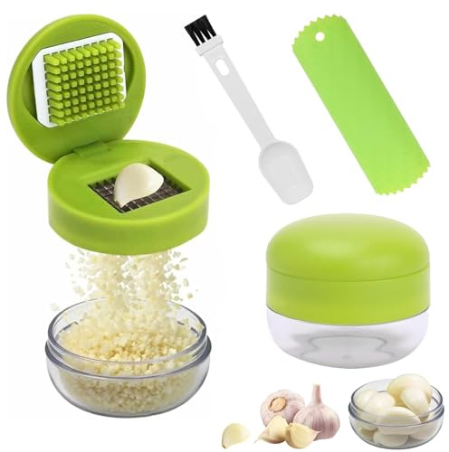 3 Pièces Presse Ail Manuel, Mini Hachoir à Ail, Coupe Ail Rapide, avec Epluche Ail En Silicone et Brosse de Nettoyage, Lames en Acier Inoxydable, Pour Gingembre, Piments, Fruits