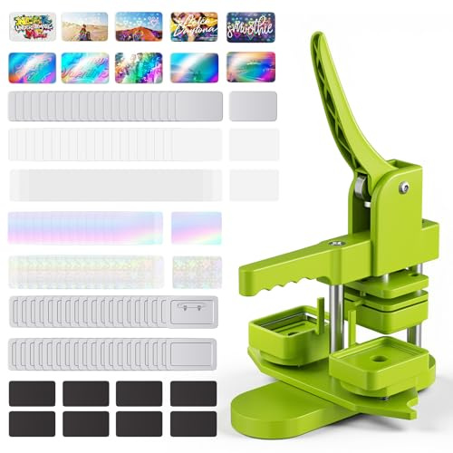 60 * 40MM Badge Maker Button Machine with 50pcs Metal Pinback Accessories for Rectangular Badge Making and 50pcs Fridge Magnet,Gift Button, for Crafts and DIY Projects
