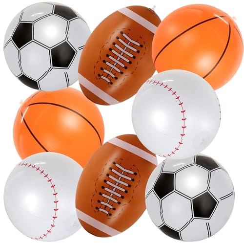 YOTHORN 8 Pcs Giant Inflatable Sports Balls,16 Inch Blow Up Footballs Soccer Basketball Baseball,Summer Pool Beach Balls for Sport Game Party Supplies,Indoor and Outdoor Use