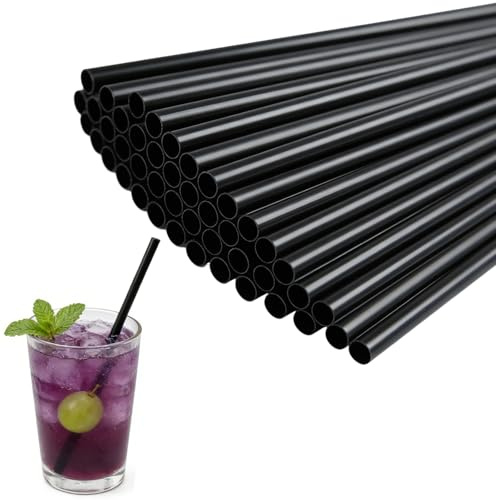 Suomiya 100 pajitas negras reutilizables, 26 x 0,6 cm, pajitas de plástico de material PP, adecuadas para cócteles, café, leche, zumo y otras bebidas, así como fiestas
