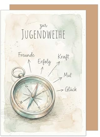 Edition Seidel Premium gratulationskort till ungdomshorn med kuvert. Ungdom kort kort gratulationskort ordspråk flickor pojke tonåringar kompass framgång mod kraft lyckönskningar (JW149 SW026)
