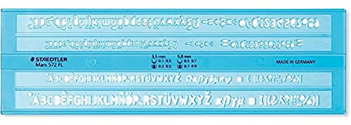 STAEDTLER Schriftschablone Mars, Schrifthöhe 3,5 mm und 5 mm, geeignet für pigment liner, Fineliner, Druckbleistifte und Lumocolor S, blau-transparent, 572