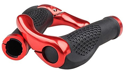 BlueSunshine The Comfiest Ergonomic Bicycle Handlebar Rubber Grips with Anti-Slip Contoured Design and Aluminum Alloy Inner Ring Clamps (Red)
