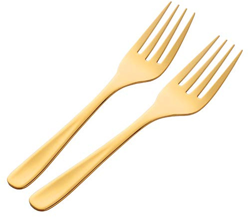 Bisda Buffet Serving Forks, Stainless Steel 10 Inch Gold Plated Server Meat Fork Set of 2, Large Salad Serverware Utensils, Dishwasher Safe