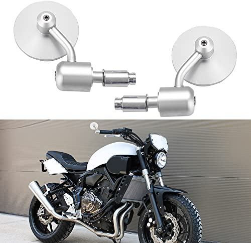 7/8 22mm Motocicleta Espejo del Extremo de la Barra del Manillar 3 Pulgadas Redondo Espejo Retrovisor Lateral para Scooter Chopper Cruiser(Plata)